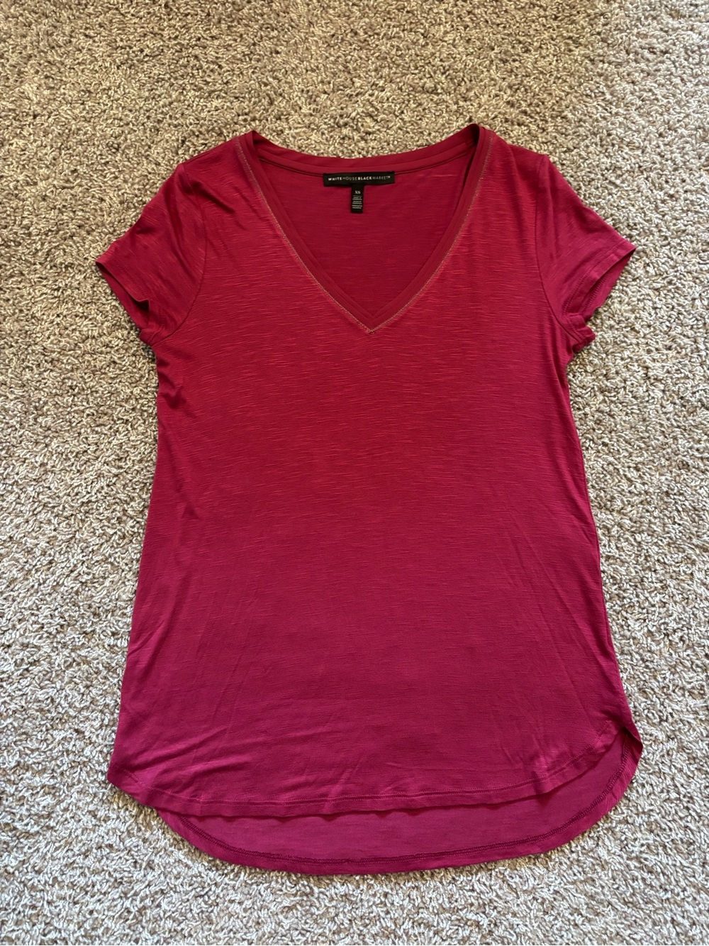 White House Black Market Short Sleeve V-Neck Tee - Wine